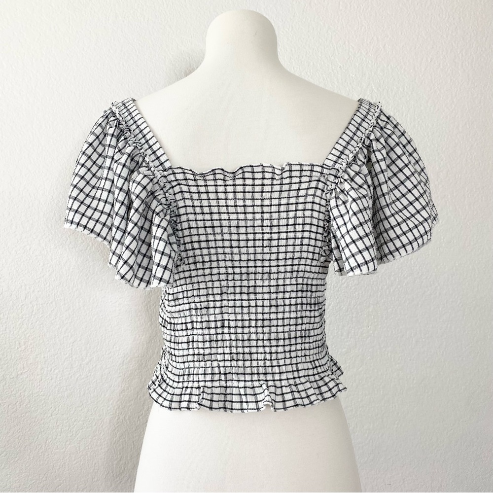 MAEVE BY ANTHROPOLOGY Crinkle Gingham Smoked Crop Top - Picture 2 of 7